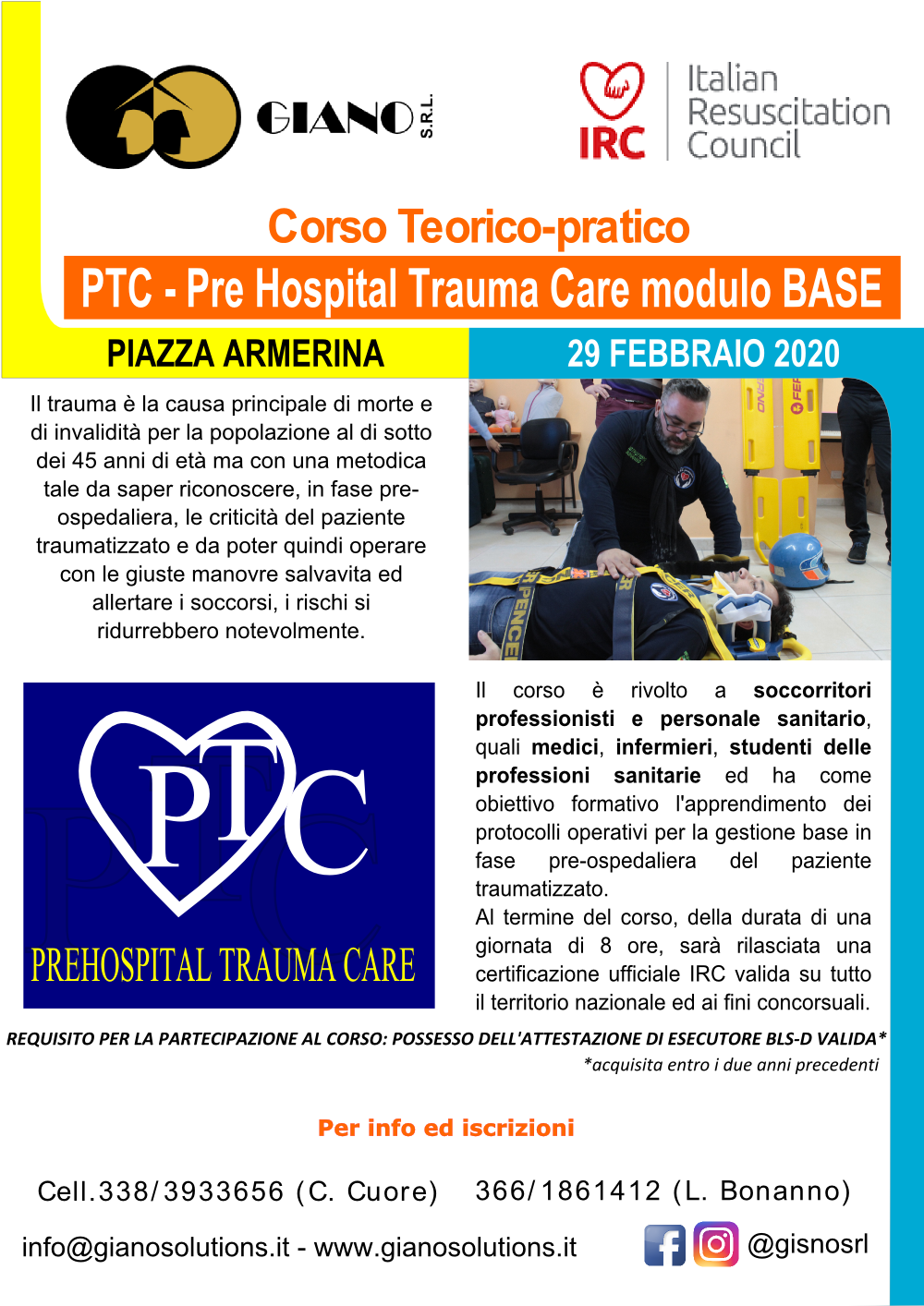 Corso PTC (Prehospital Trauma Care) base attestazione IRC