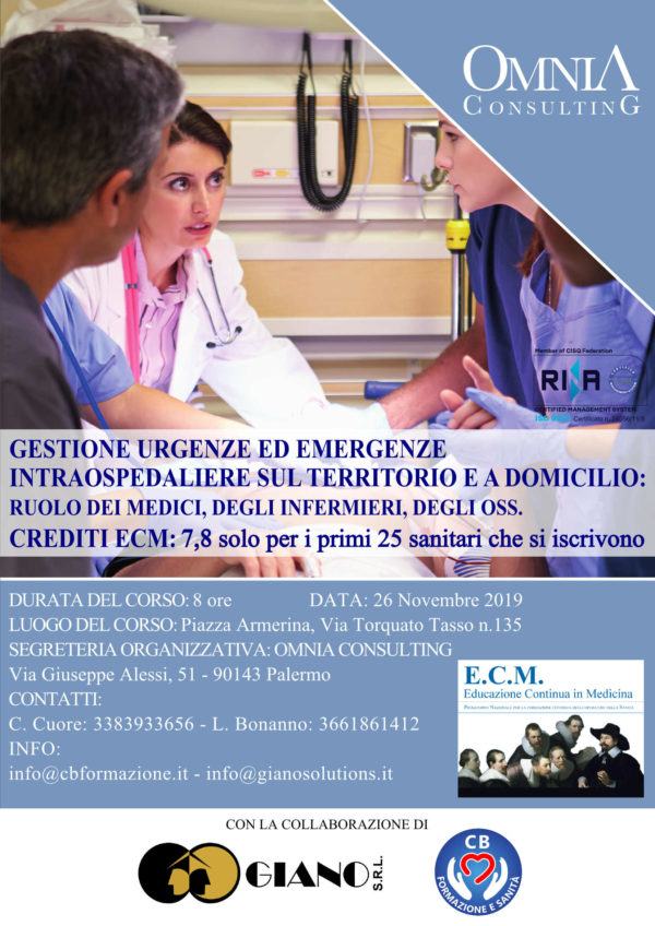 gestione urgenze ed emergenze intraospedialere sul territorio e a domicilio-corso-ecm-piazza armerina-enna-sicilia-giano-srl-omnia-consulting-cbformazione