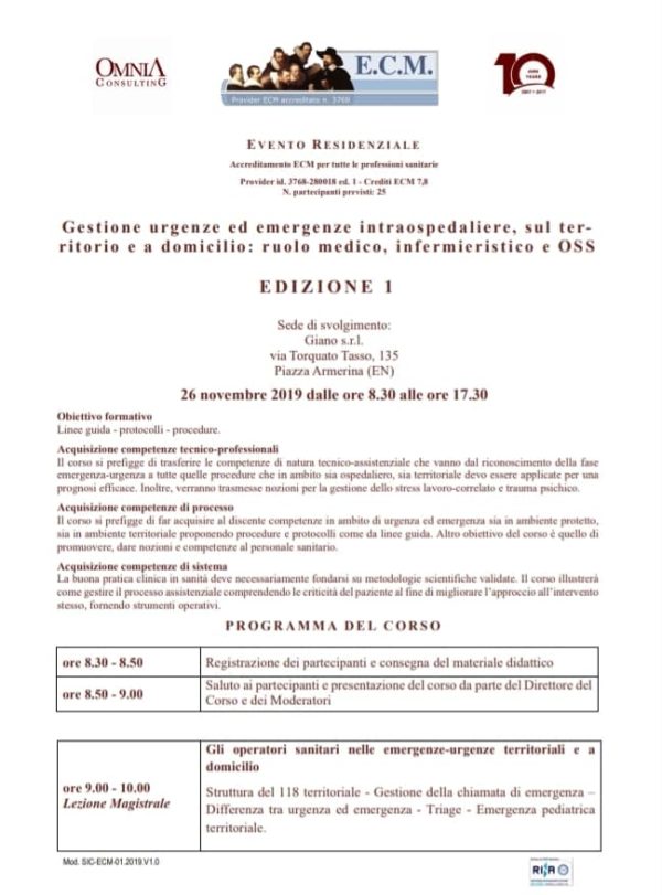 corso gestione urgenze ed emergenze intraospedialere sul territorio e a domicilio-corso-ecm-piazza armerina-enna-sicilia-giano-srl-omniaconsulting-cbformazione