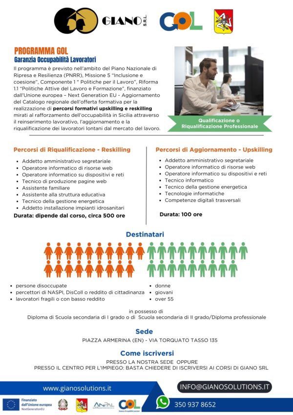 Programma Garanzia Occupabilità dei Lavoratori (GOL) Piazza Armerina